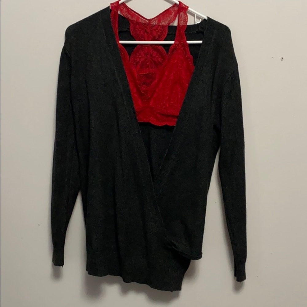Grey cross front sweater